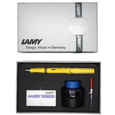 Набор LAMY SAFARI, Yellow/Желтый (перьевая ручка + картриджи + чернила + конвертер)