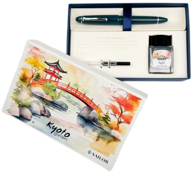 Набор SAILOR: перьевая ручка 1911L RINGLESS KYOTO GARDEN, Green, RT 21K, + Чернила KYOTO GARDEN Koke