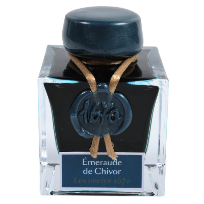 Чернила HERBIN PRESTIGE 1670, Emeraude de Chivor/Сине-зеленый с золотыми блестками