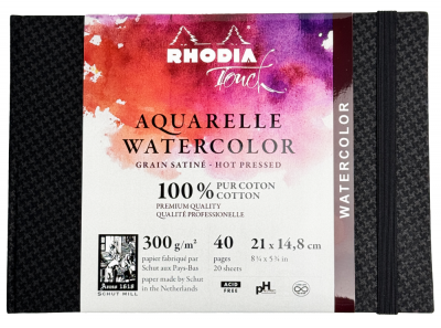 Скетчбук для акварели RHODIA TOUCH WATERCOLOR, Hot press, A5, 300 г, Хлопок, Black/Черный