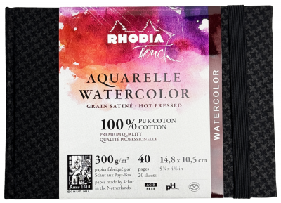 Скетчбук для акварели RHODIA TOUCH WATERCOLOR, Hot press, A6, 300 г, Хлопок, Black/Черный