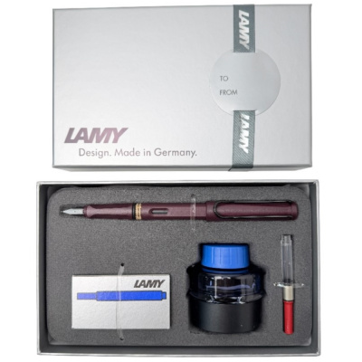 Набор LAMY SAFARI, Scarlet/Красно-фиолетовый (перьевая ручка + картриджи + чернила + конвертер)