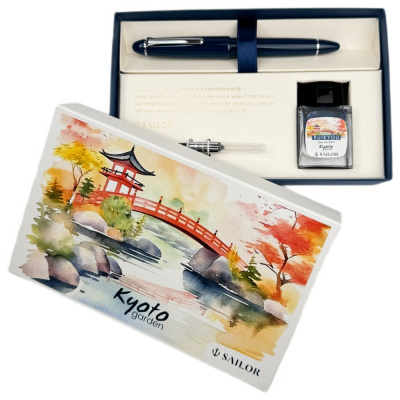 Набор SAILOR: перьевая ручка 1911L RINGLESS KYOTO GARDEN, Blue, RT 21K, + Чернила KYOTO GARDEN Suikyou