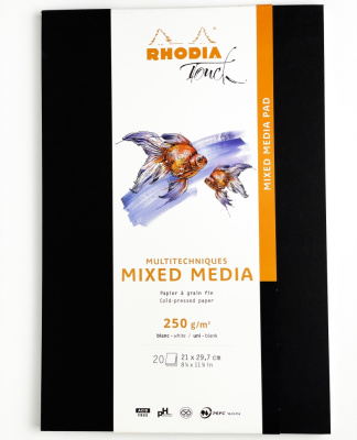 Скетчбук для смешанных техник RHODIA TOUCH MIXED MEDIA, А4+, 250 г, Black/Черный