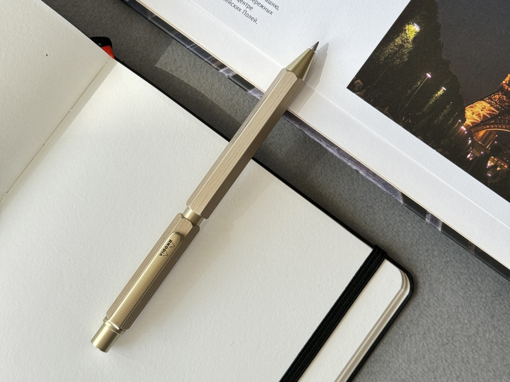 Ручка Rhodia 3в1 (черный, красный и карандаш), цвет золото, корпус металлический