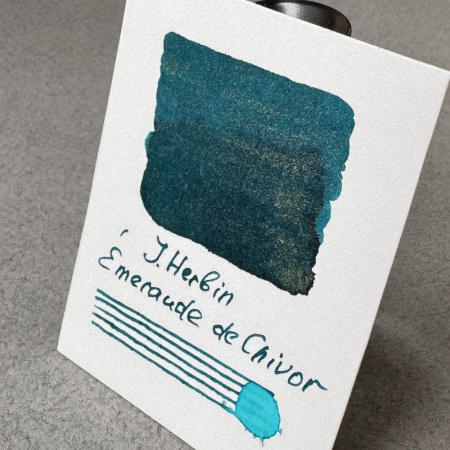 Чернила HERBIN PRESTIGE 1670, Emeraude de Chivor/Сине-зеленый с золотыми блестками