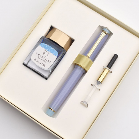 Набор SAILOR: перьевая ручка PRO GEAR SLIM JAPANESE SWEETS, Kohakuto/Светло-фиолетовый, GT 14K, + Чернила SHIKIORI, Souten
