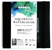 Скетчбук для акварели RHODIA TOUCH WATERCOLOR, Cold press, 15х15 см, 300 г, Хлопок, Black/Черный