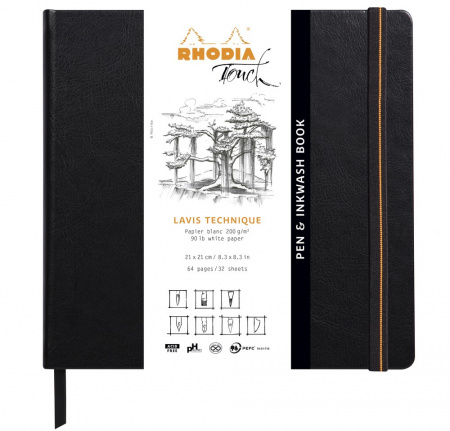 Скетчбук для смешанных техник RHODIA TOUCH PEN & INKWASH, 21х21, 200г, Black/Черный