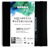Скетчбук для акварели RHODIA TOUCH WATERCOLOR, Cold press, 15х15 см, 300 г, Хлопок, Black/Черный