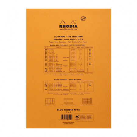 Блокнот RHODIA BASICS №18, A4, 80 г, Orange/Оранжевый