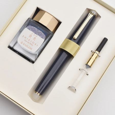 Набор SAILOR: перьевая ручка PRO GEAR SLIM JAPANESE SWEETS, Tsukimi Dango/Темно-синий, GT 14K, + Чернила SHIKIORI, Yonaga