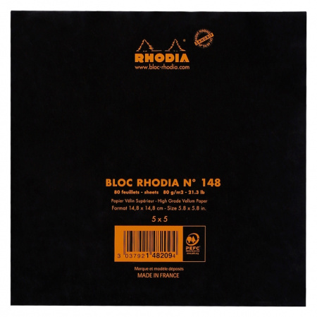 Блокнот RHODIA BASICS 14,8х14,8 см, 80 г, Black/Черный
