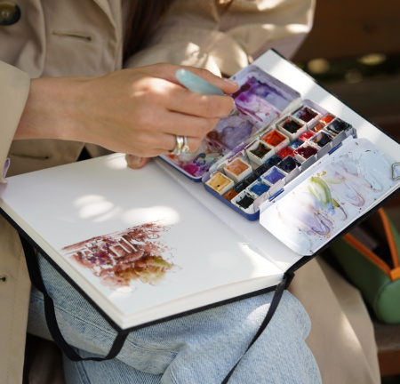Скетчбук для акварели RHODIA TOUCH WATERCOLOR, Cold press, 15х15 см, 300 г, Хлопок, Black/Черный