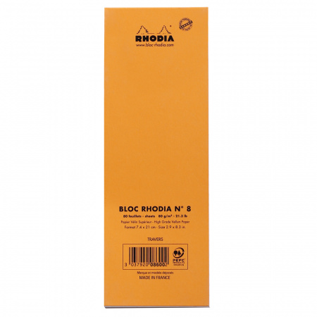 Блокнот RHODIA BASICS №8, 7,4х21 см, 80 г, Orange/Оранжевый