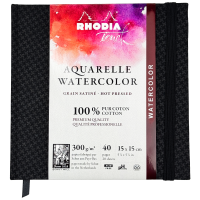 Скетчбук для акварели RHODIA TOUCH WATERCOLOR, Hot press, 15х15 см, 300 г, Хлопок, Black/Черный