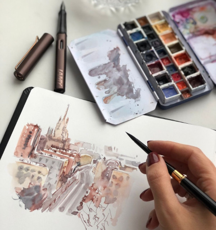 Скетчбук для смешанных техник RHODIA TOUCH PEN & INKWASH, 21х21, 200г, Black/Черный