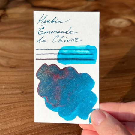 Чернила HERBIN PRESTIGE 1670, Emeraude de Chivor/Сине-зеленый с золотыми блестками