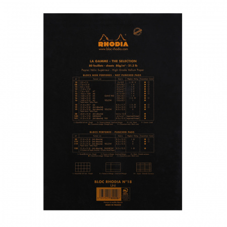 Блокнот RHODIA BASICS №18, A4, 80 г, Black/Черный