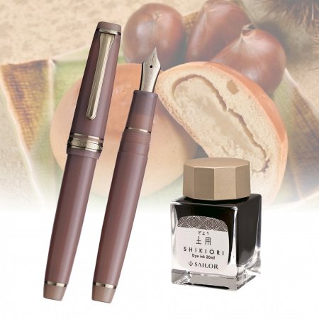 Набор SAILOR: перьевая ручка PRO GEAR SLIM JAPANESE SWEETS, Manju/Розово-бежевый, GT 14K, + Чернила SHIKIORI, Doyou