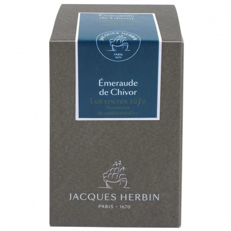 Чернила HERBIN PRESTIGE 1670, Emeraude de Chivor/Сине-зеленый с золотыми блестками