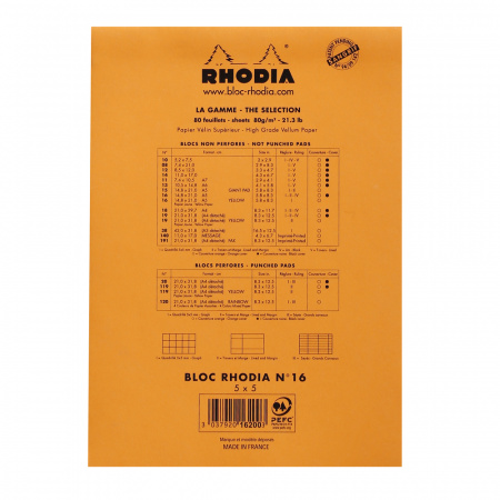 Блокнот RHODIA BASICS №16, A5, 80 г, Orange/Оранжевый