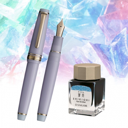 Набор SAILOR: перьевая ручка PRO GEAR SLIM JAPANESE SWEETS, Kohakuto/Светло-фиолетовый, GT 14K, + Чернила SHIKIORI, Souten