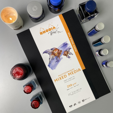 Скетчбук для смешанных техник RHODIA TOUCH MIXED MEDIA, А4+, 250 г, Black/Черный
