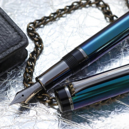 Ручка перьевая SAILOR CYLINT COLORED STAINLESS, Black IP 21K, Lagoon/Сине-зеленый