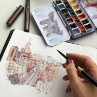 Скетчбук для акварели RHODIA TOUCH WATERCOLOR, Hot press, 15х15 см, 300 г, Хлопок, Black/Черный