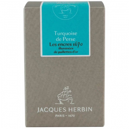 Чернила HERBIN PRESTIGE 1670, Turquoise de Perse/Бирюзовый с золотыми блестками