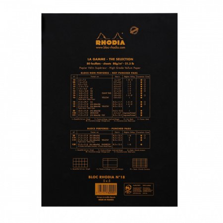 Блокнот RHODIA BASICS №18, A4, 80 г, Black/Черный