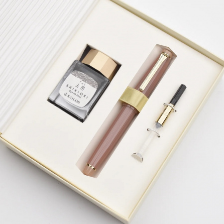 Набор SAILOR: перьевая ручка PRO GEAR SLIM JAPANESE SWEETS, Manju/Розово-бежевый, GT 14K, + Чернила SHIKIORI, Doyou