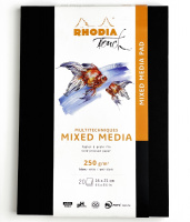 Скетчбук для смешанных техник RHODIA TOUCH MIXED MEDIA, А5+, 250 г, Black/Черный